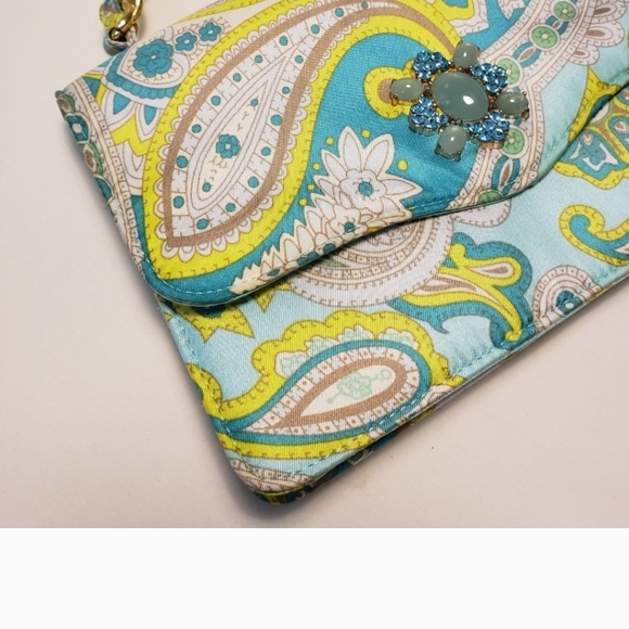 Banana Republic Silk Y2K Clutch - Evening Bag Paisley Print Gold Chain - Picture 3 of 12